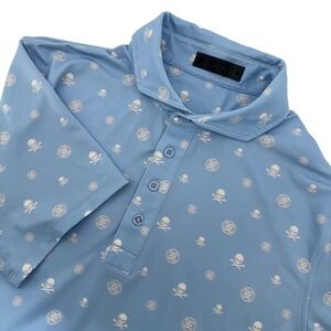 G Fore Skull Golf Polo Shirt Mens Medium Blue Short Sleeve Performance